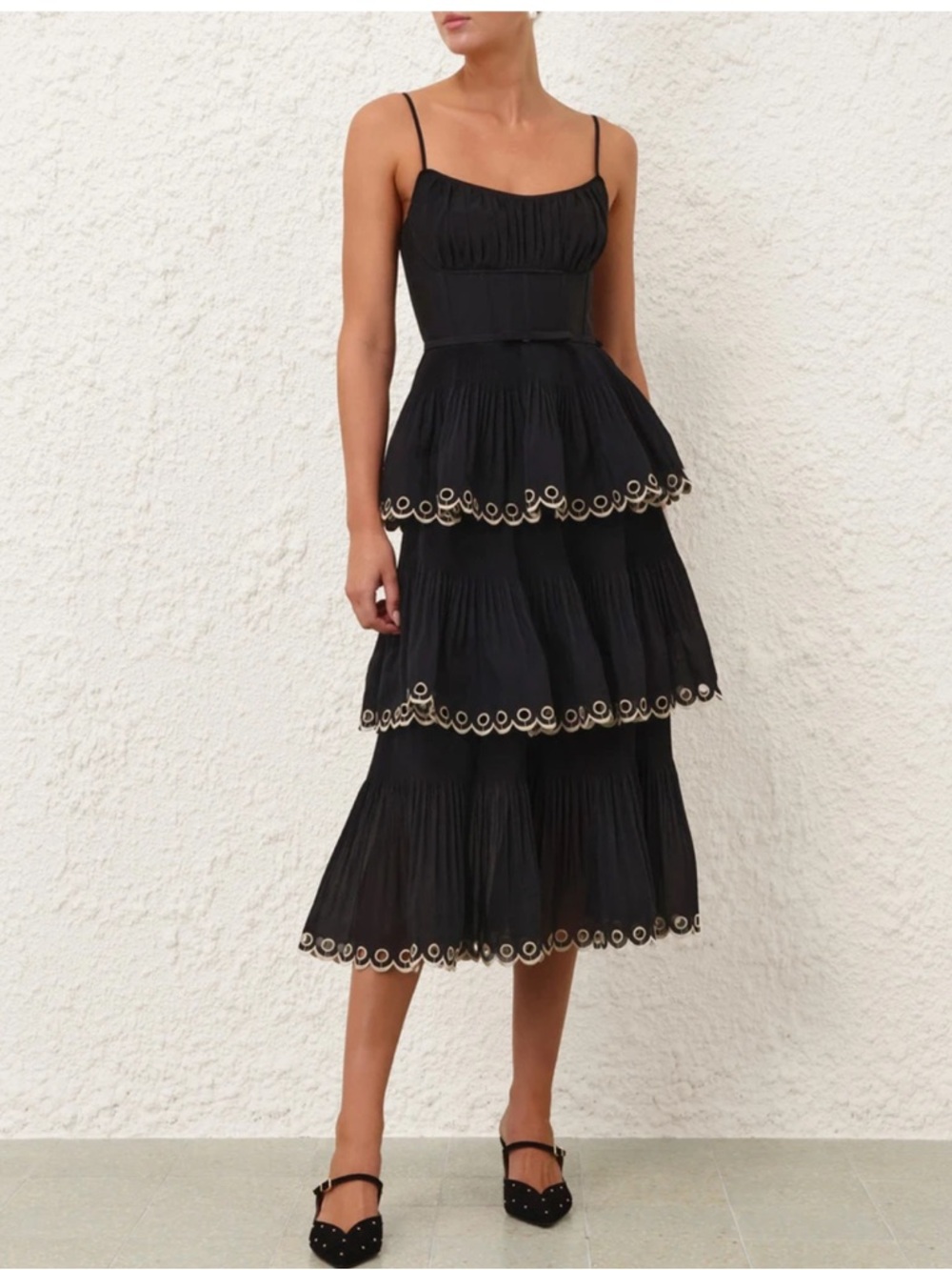 ZIMMERMANN Embroidered Tiered Midi Dress